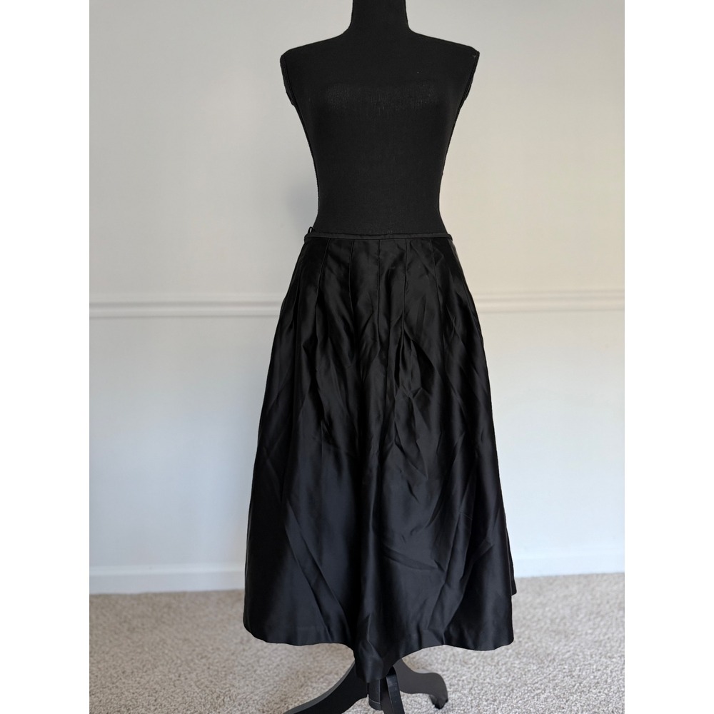 Jigsaw satin‎ Black Midi Skirt Pleated A-Line Career Party Cocktail Size 8 US